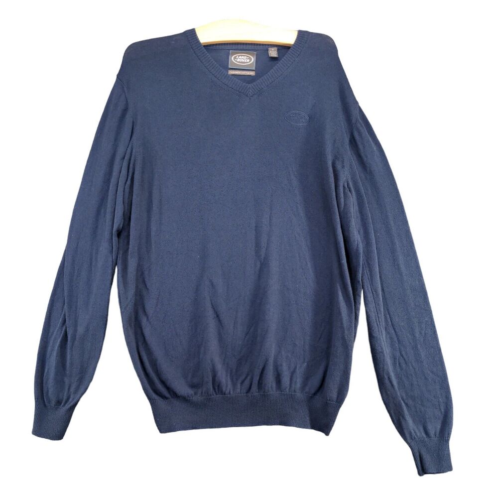 Land Rover Men's Pullover Knit V-Neck Sweater Blue Medium Cashmere Cotton Mix